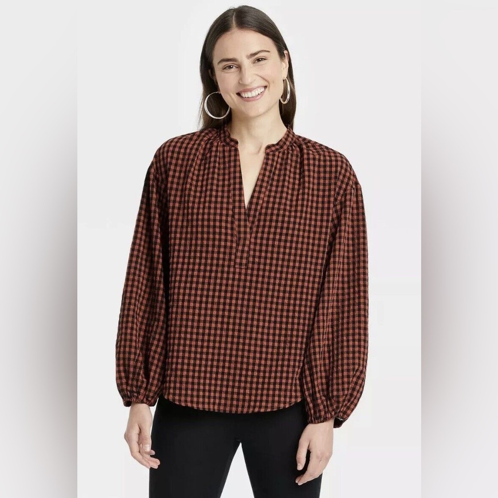 🎉 *3 for $25* A New Day Balloon Popover Blouse - Rust/Orange Size M